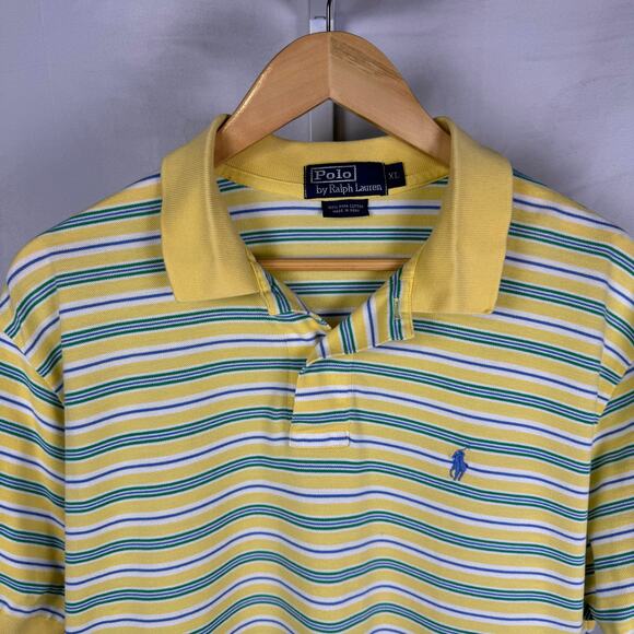 Polo Ralph Lauren Short Sleeve 100% Cotton Polo Shirt Yellow Stripe Men'… - Picture 3 of 6